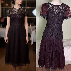 Vtg Black‎ Lace Sequins Basque Drop Waist Flutter Sleeves Dress Whimsigoth 10